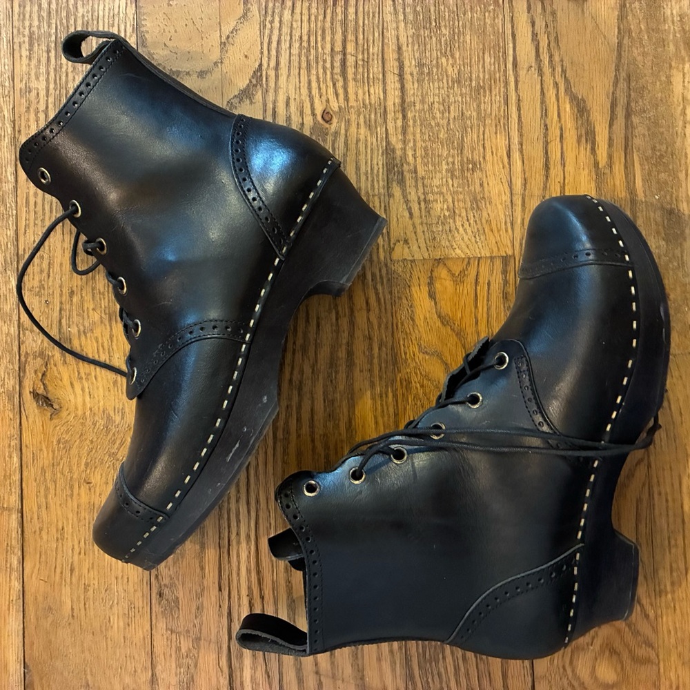 Swedish Hasbeens Black Granny Clog Boots 38